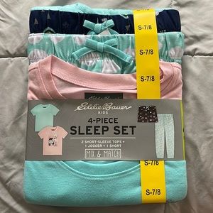 NWT Eddie Bauer Kids Girl 4 Piece Sleep Set Size 7/8